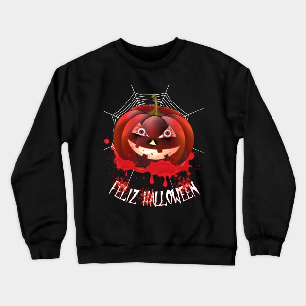 Feliz Halloween Funny Pumpkin Crewneck Sweatshirt by HI Tech-Pixels